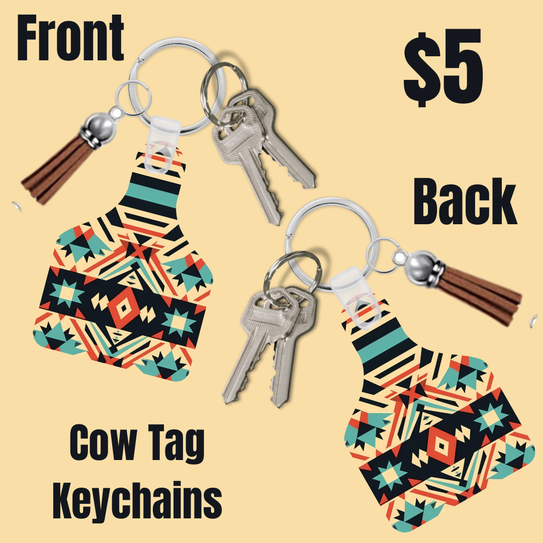 Tribal Elegance Cow Tag Keychains