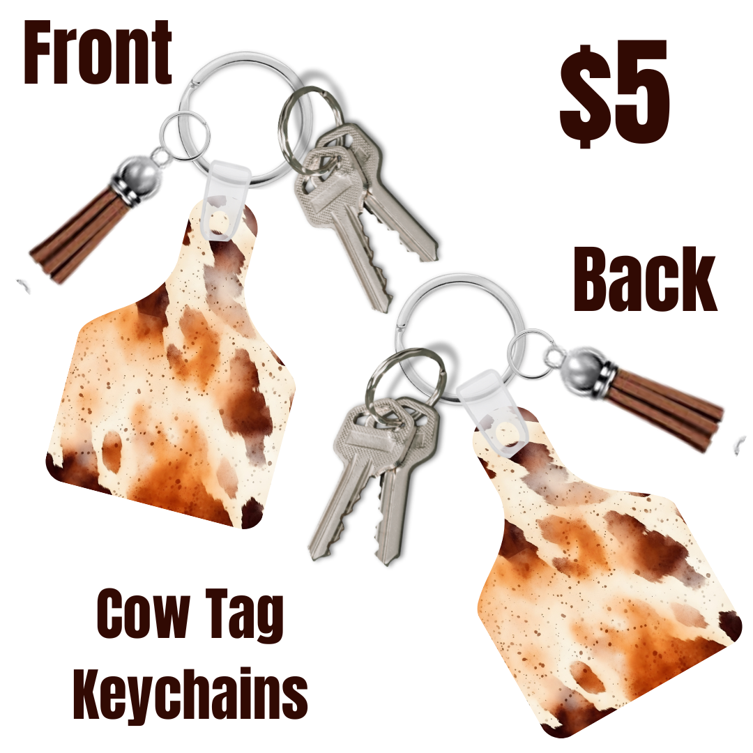 Rustic Hide Cow Tag Keychains