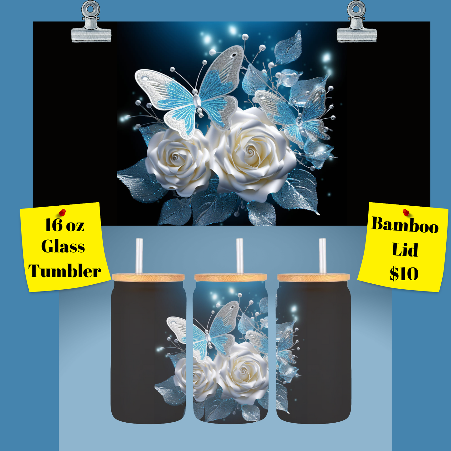 Butterflies and Roses Mason Jar Tumbler