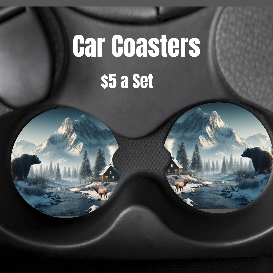 Winter Wilderness Retreat Car Coasters