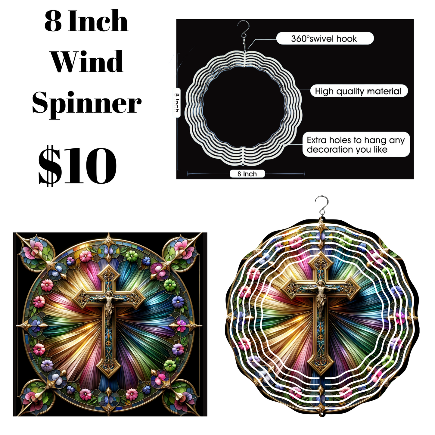 Radiant Cross Stained Glass Wind Spinner