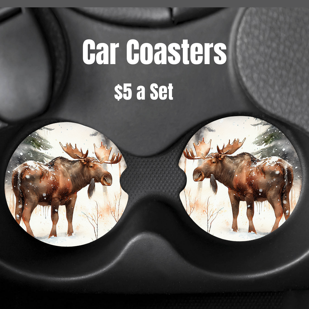 Winter Moose Car Coasters