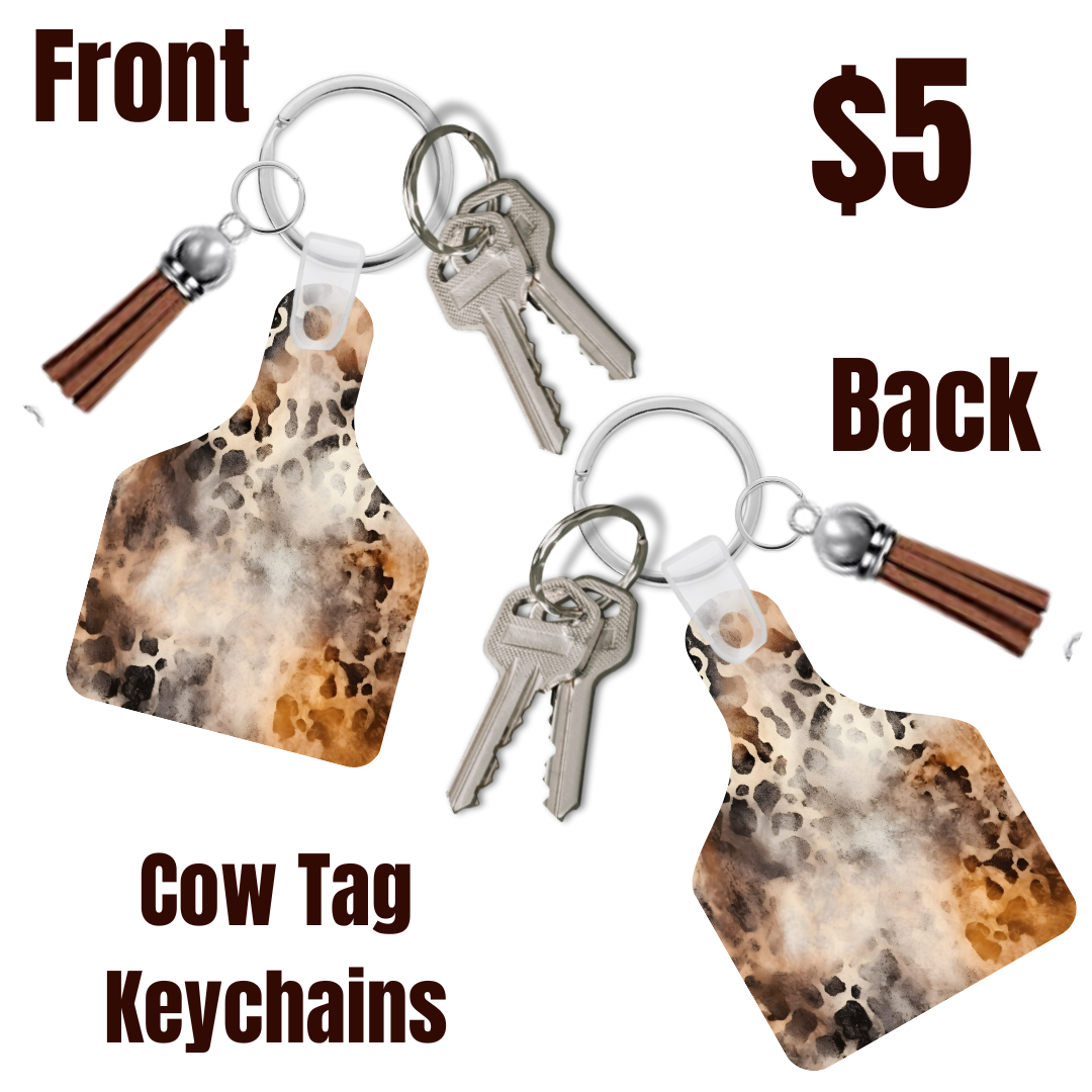 Rustic Hide Cow Tag Keychains