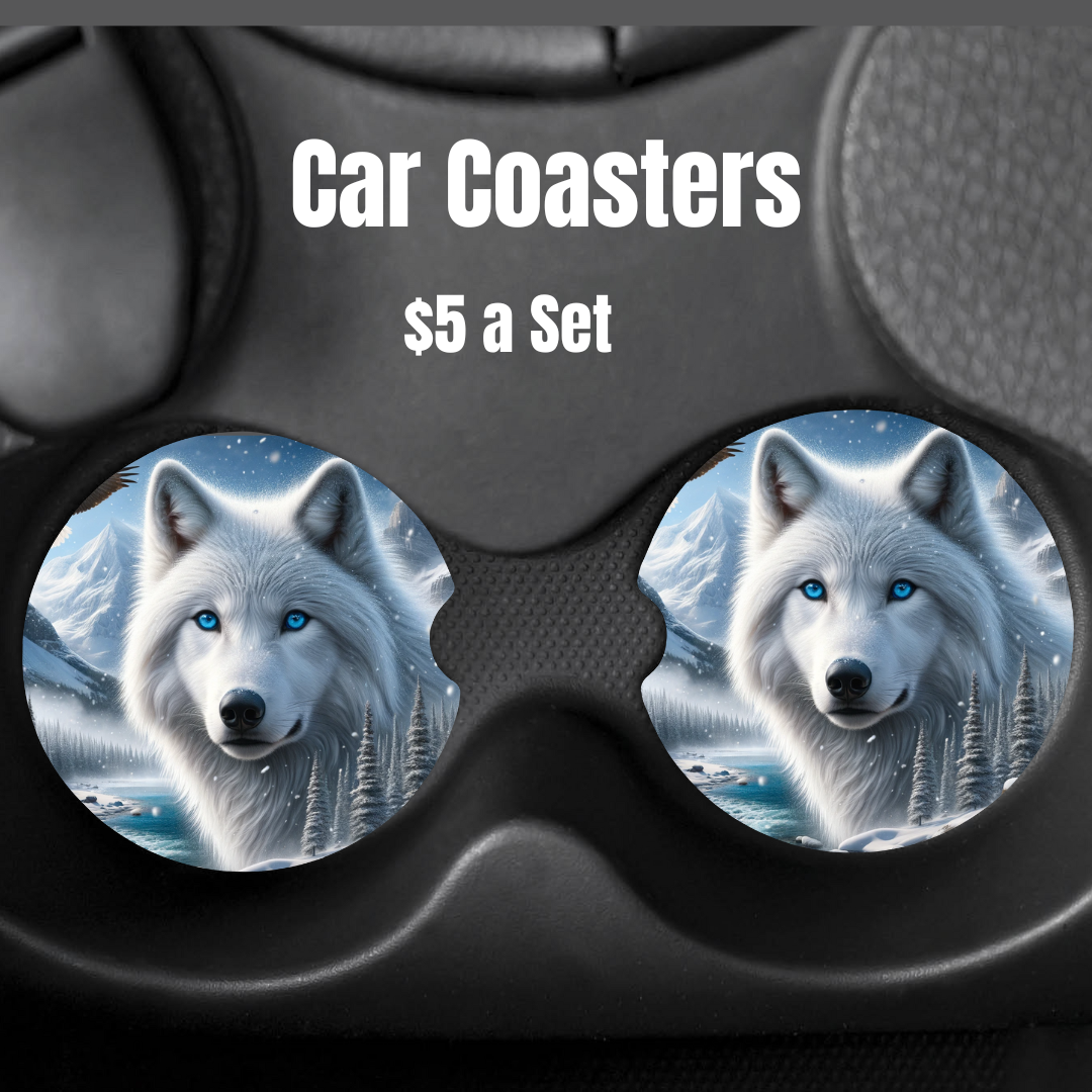 Arctic Wolf Majesty Car Coasters