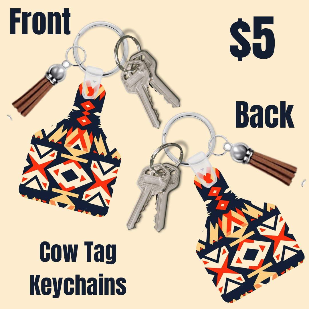 Tribal Elegance Cow Tag Keychains