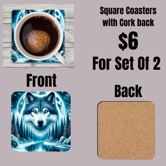Mystic Wolf Moonlight Coasters