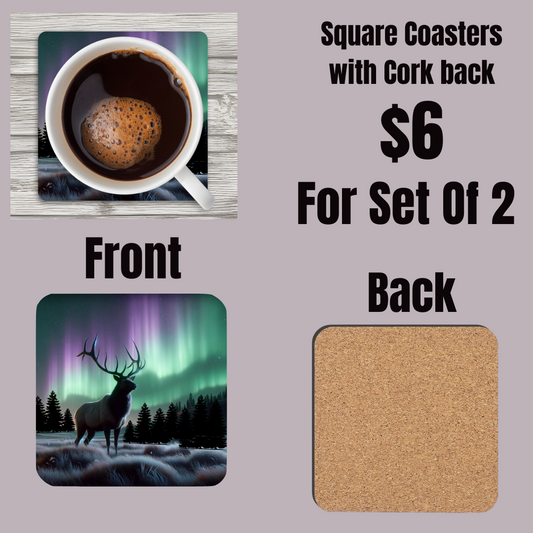 Aurora Antlers Square Coasters