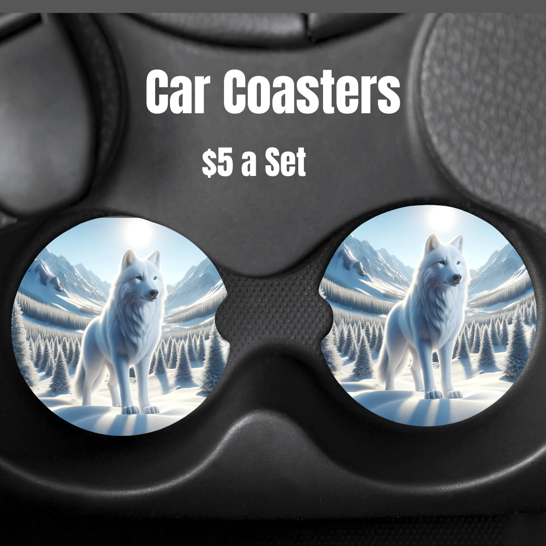 Arctic Wolf Majesty Car Coasters