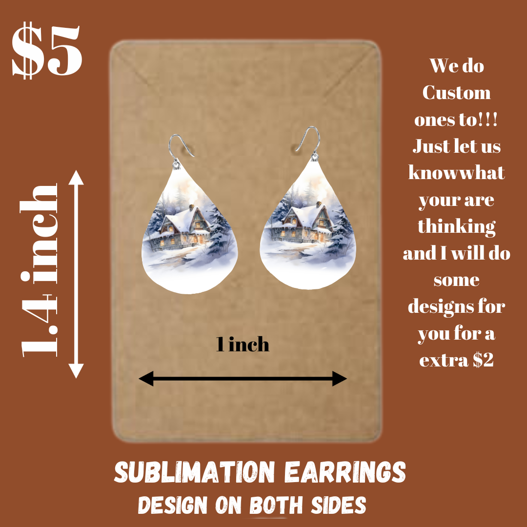 Sublimated Snowy Mountain Cabin Earrings