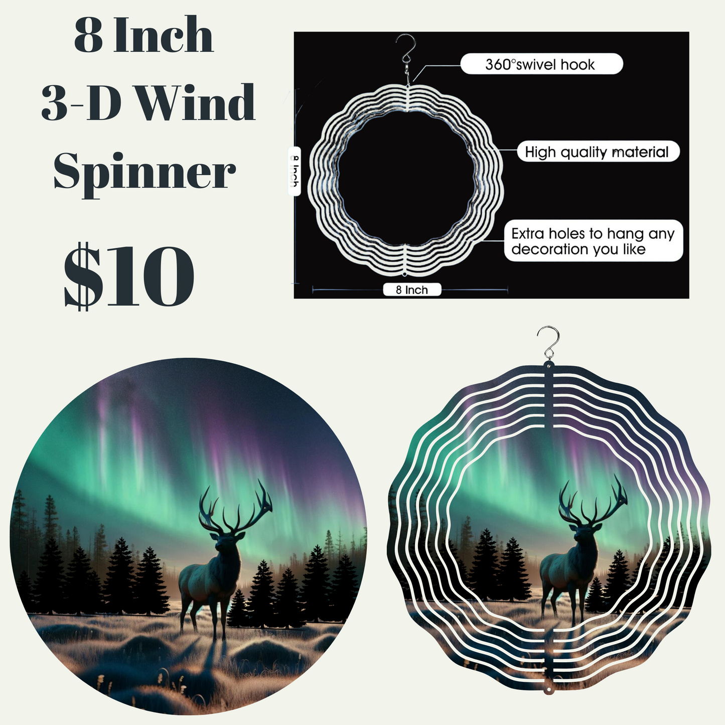 Majestic Aurora Elk 3D Wind Spinner
