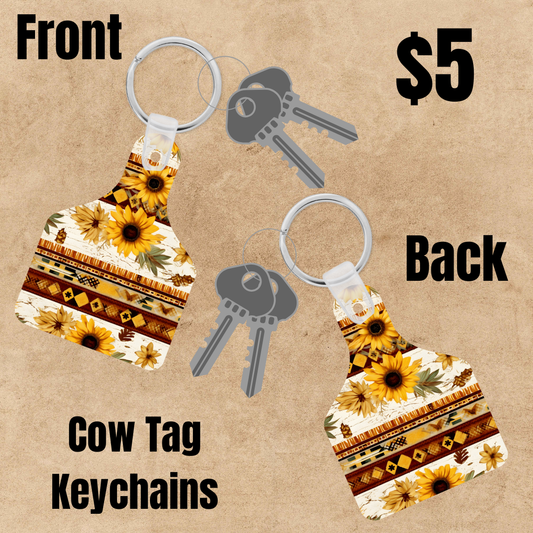 Sunflower Cow Tag Keychains