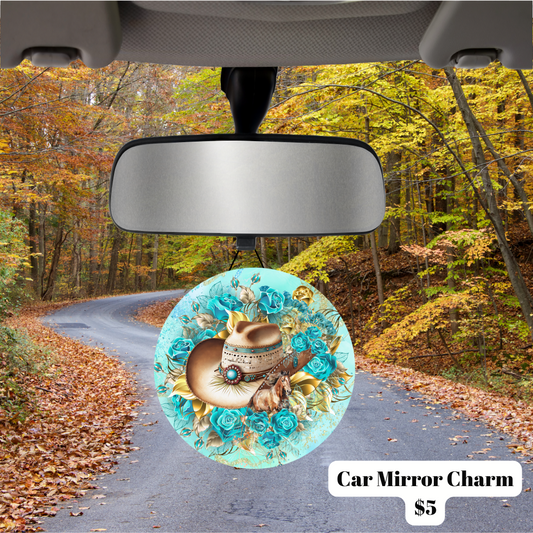 Cowgirl Hat and Roses Car Charm