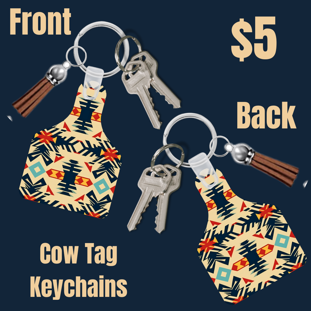 Tribal Elegance Cow Tag Keychains