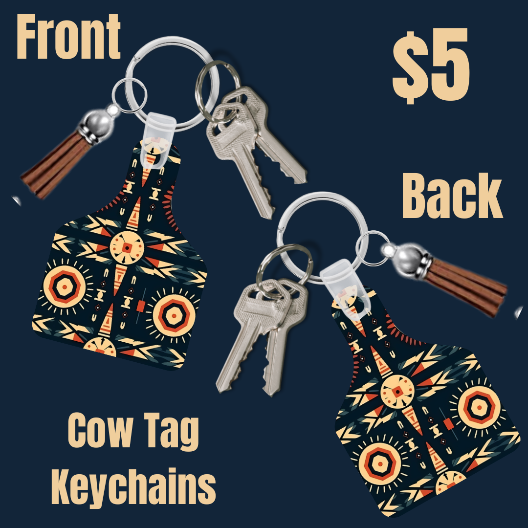 Tribal Elegance Cow Tag Keychains