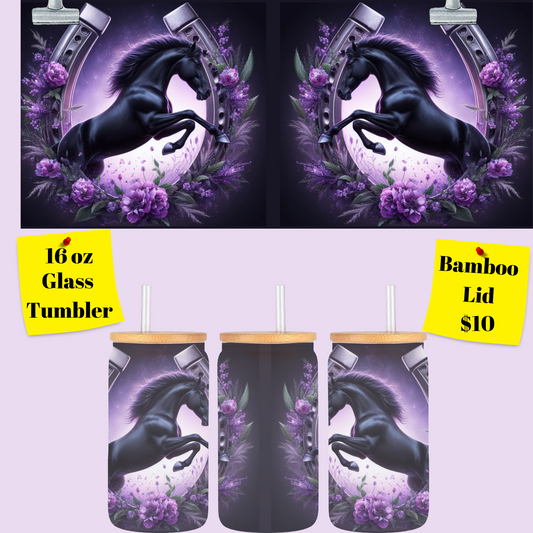 Gallop of Beauty: 3D Horse and Horseshoe Elegance Frosted Glass Tumbler