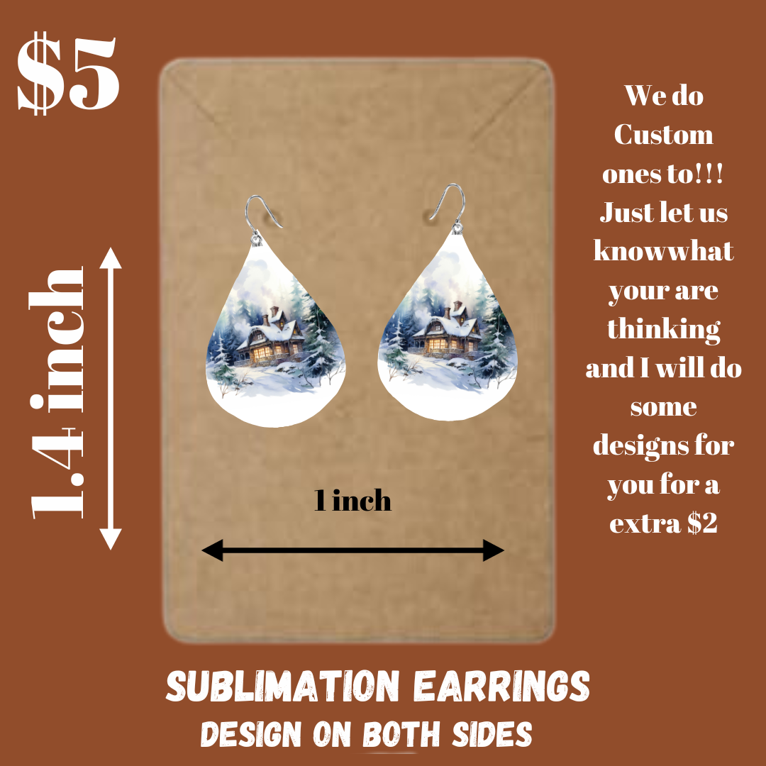 Sublimated Snowy Mountain Cabin Earrings