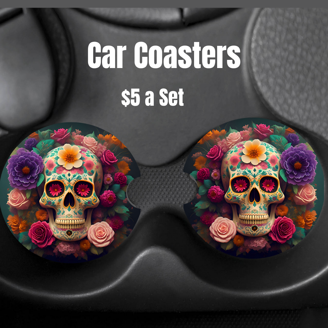 Flower Skull Car Coasters