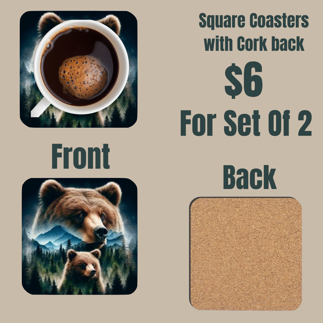 Forest Majesty Cork-Backed Coasters - Set of 2