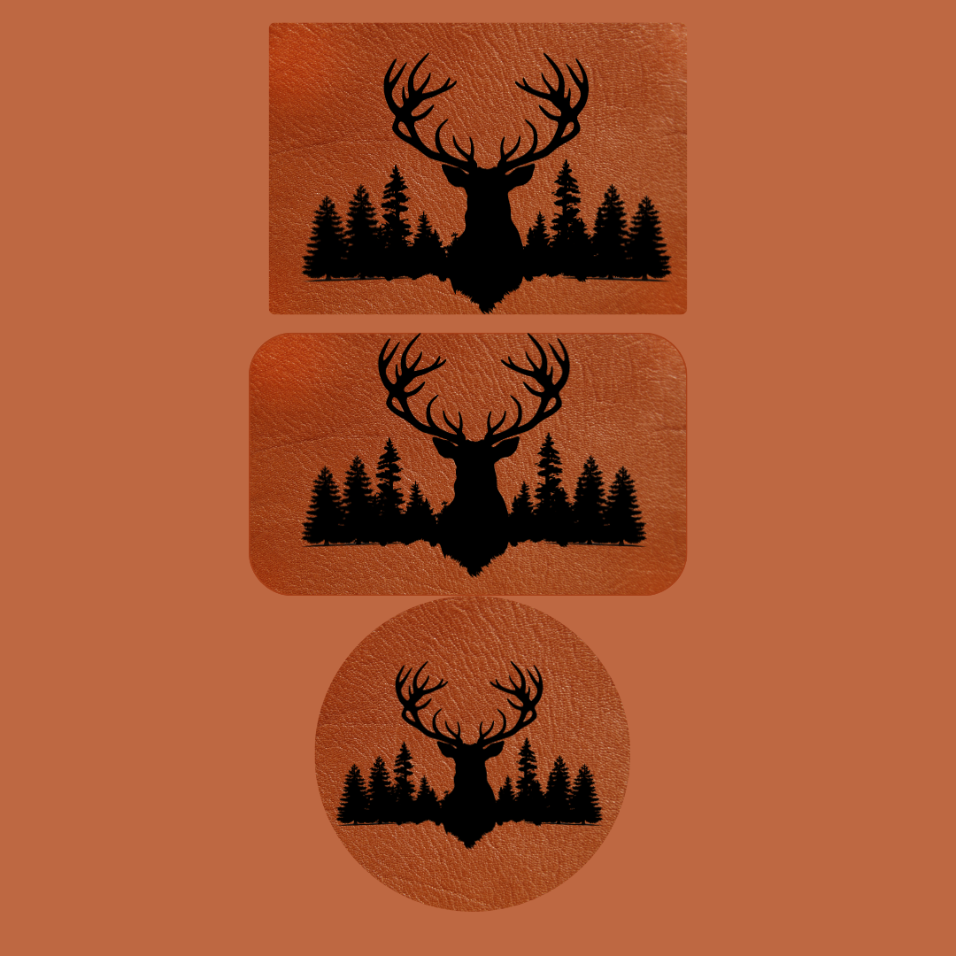 Silhouette Stag and Pines Iron-on Patch
