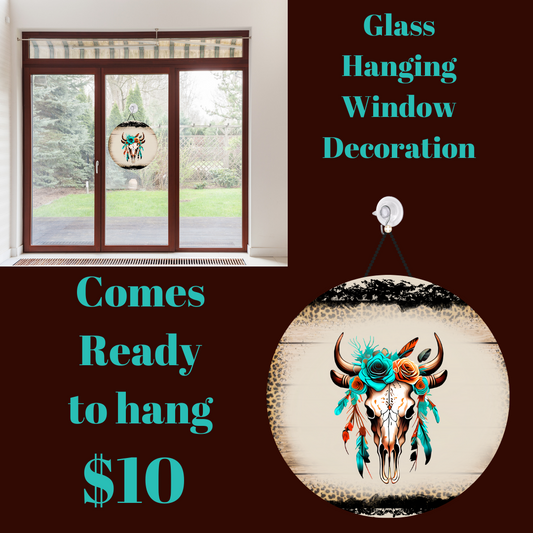 Azure Bloom Circular Glass Window Charm