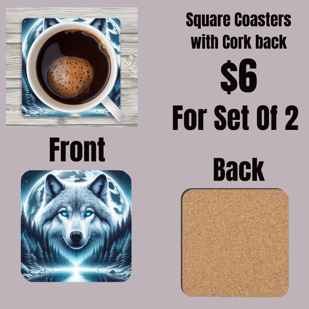 Mystic Wolf Moonlight Coasters