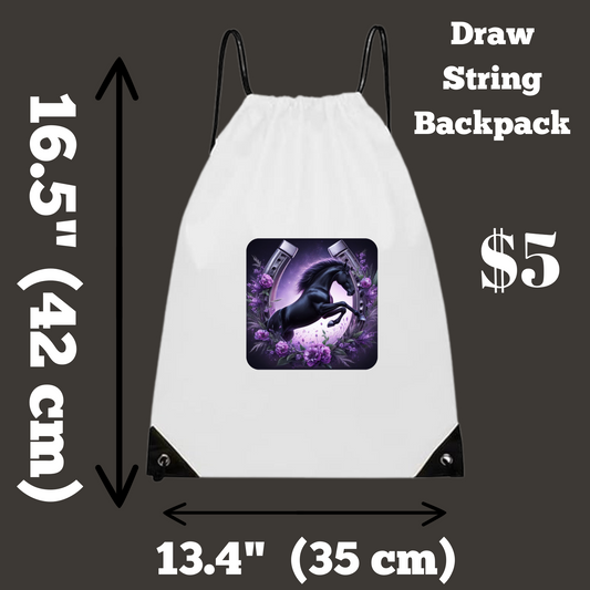 Gallop of Beauty: 3D Horse and Horseshoe Elegance draw string back pack