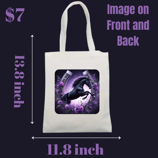 Gallop of Beauty: 3D Horse and Horseshoe Elegance Canvas Tote bag