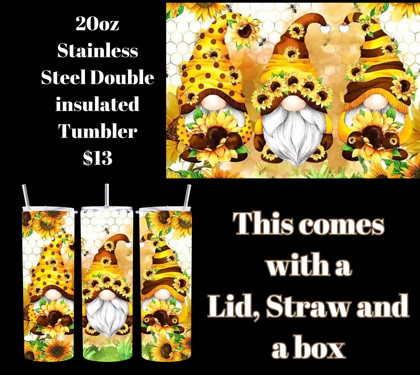 Honey Bee Gnomes 20 oz Stainless Steel Tumbler