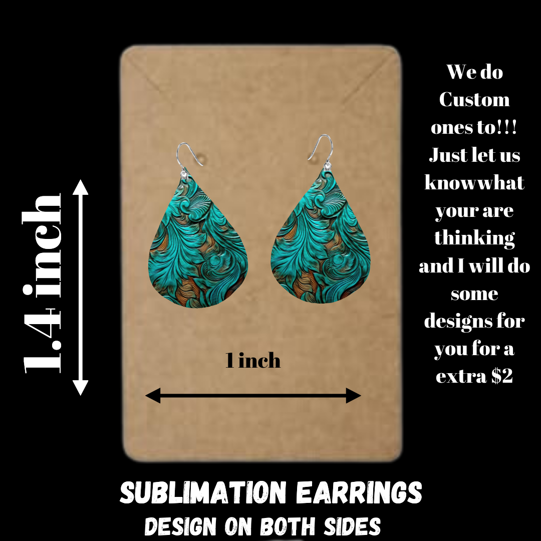 Turquoise Tooled Leather Sublimated Earrings