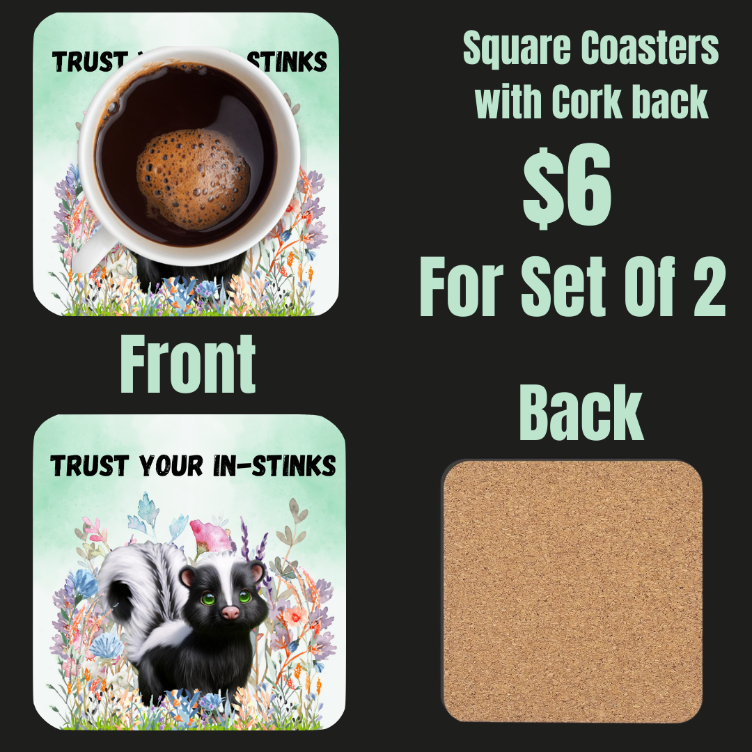 Garden Whimsy Skunk Coasters