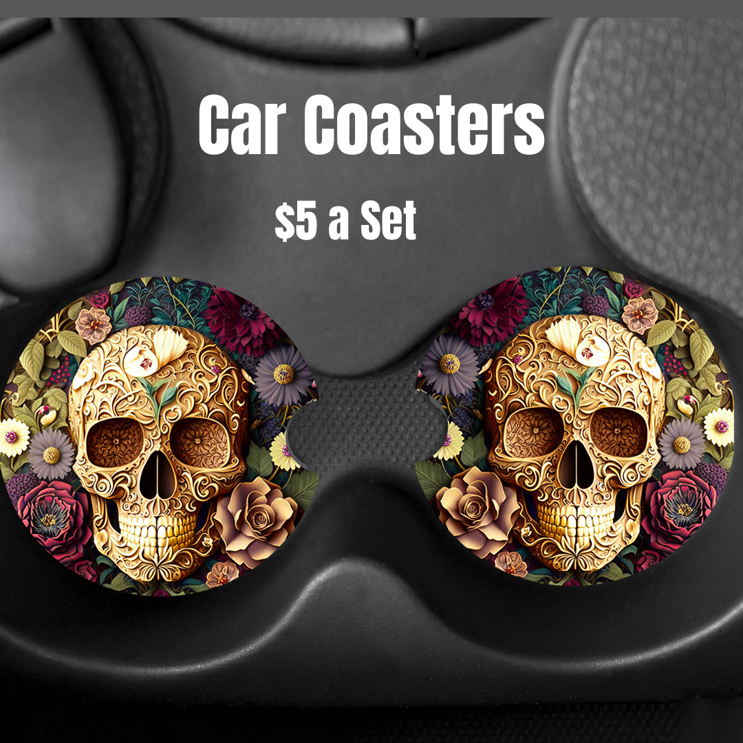 Flower Skull Car Coasters