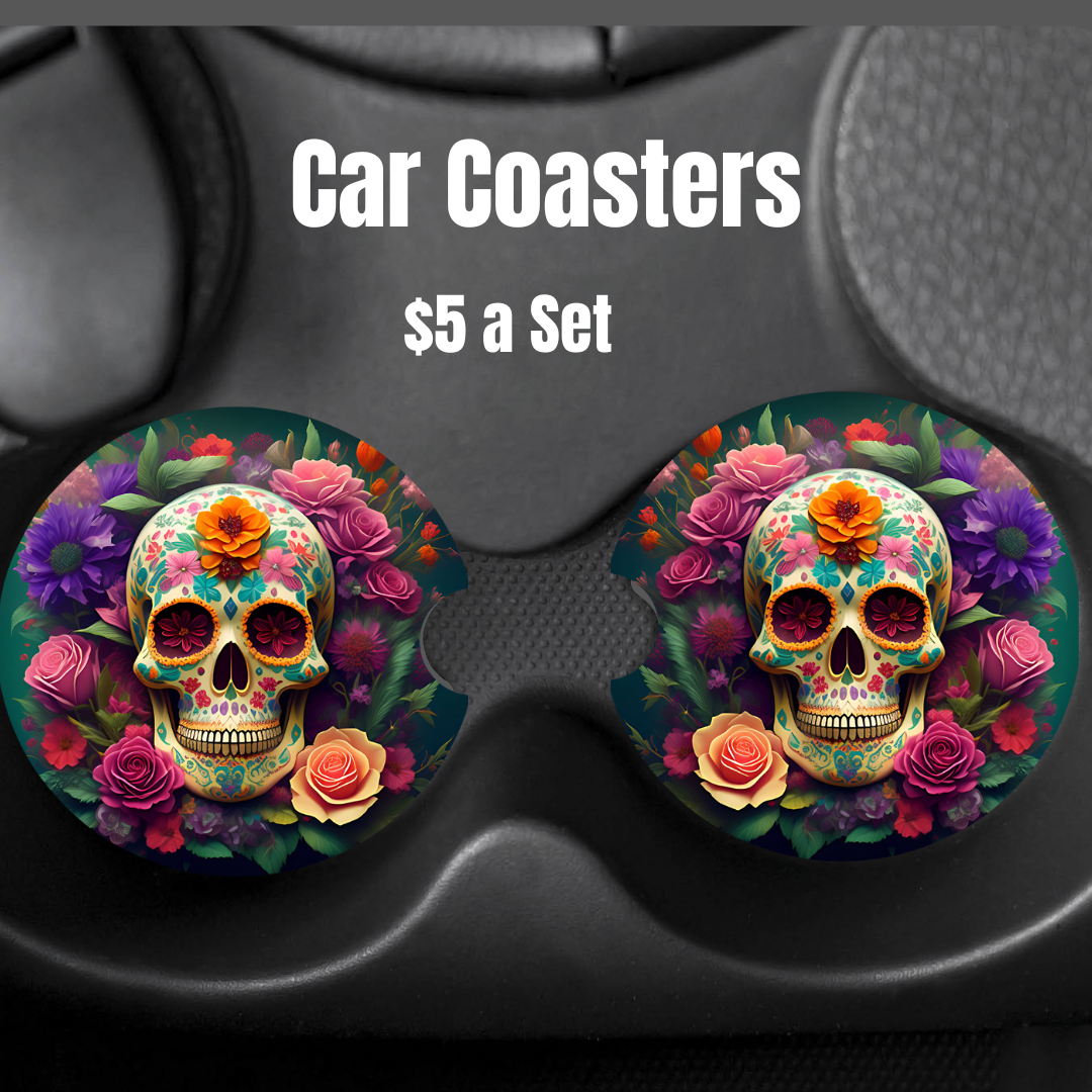 Flower Skull Car Coasters