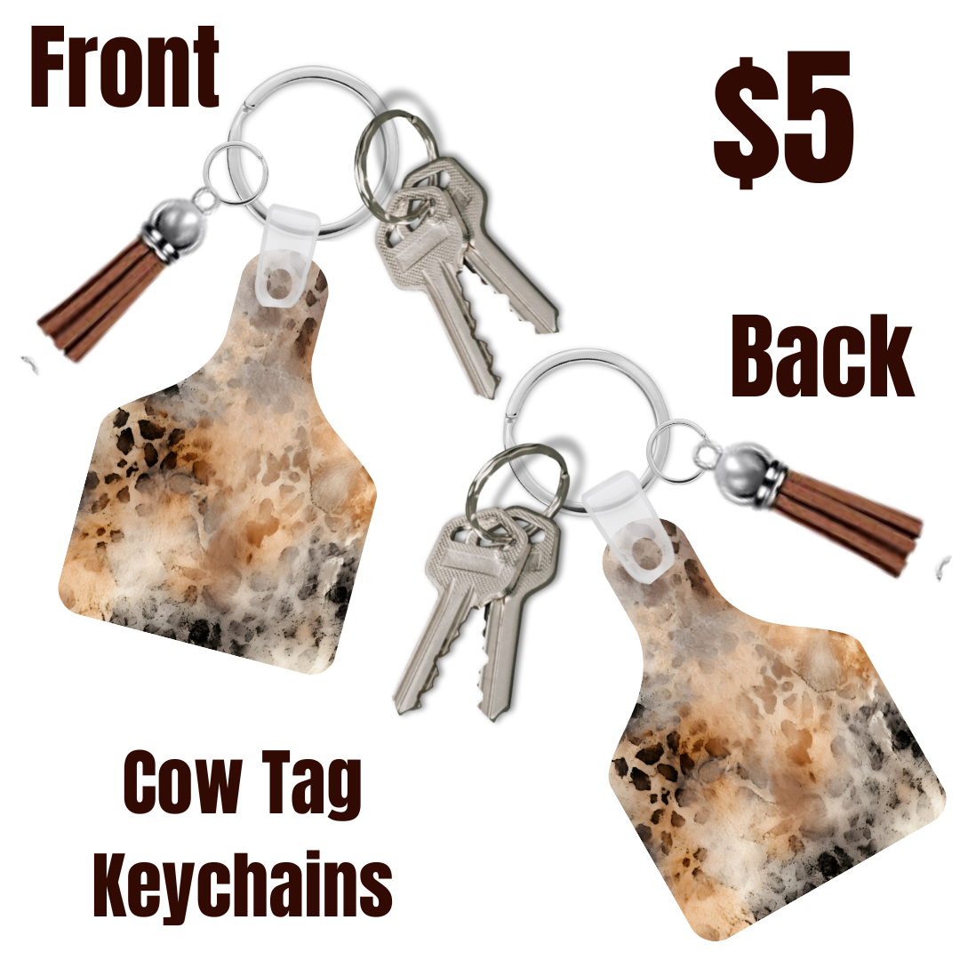 Rustic Hide Cow Tag Keychains