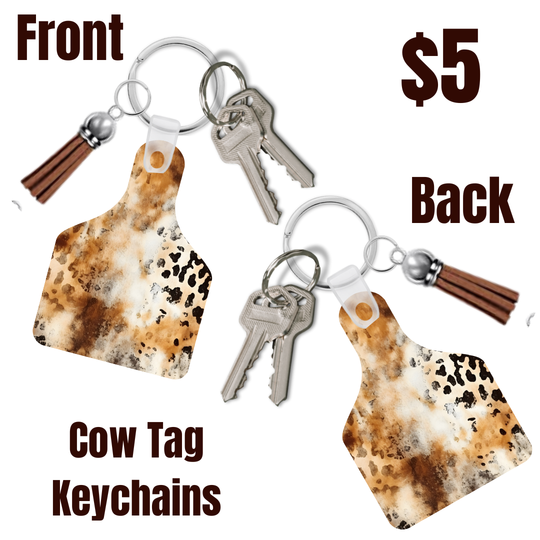 Rustic Hide Cow Tag Keychains