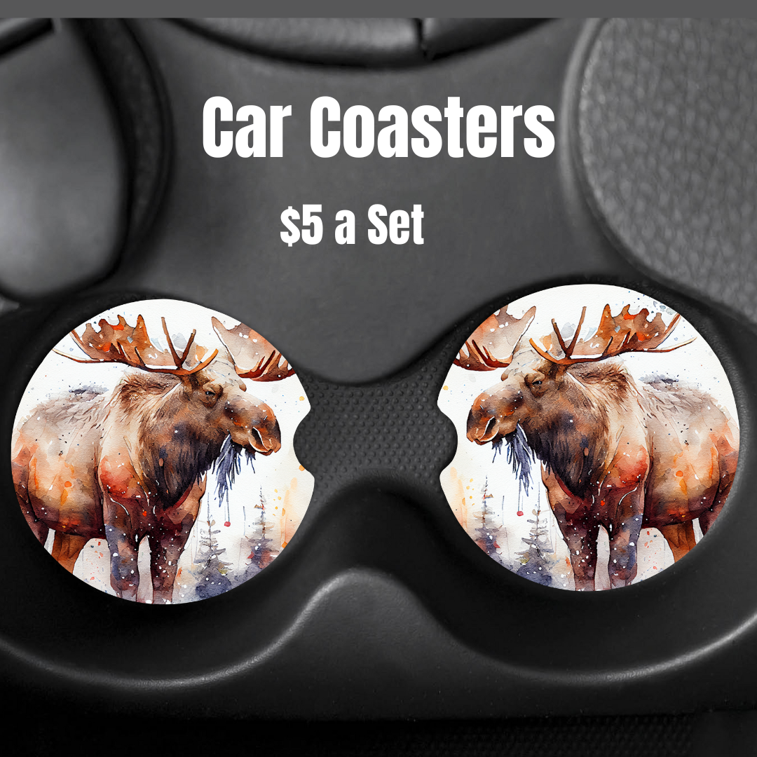 Winter Moose Car Coasters