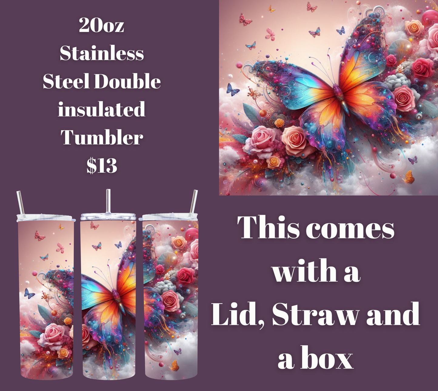 Enchanted Flutter Stainless Steel Tumbler