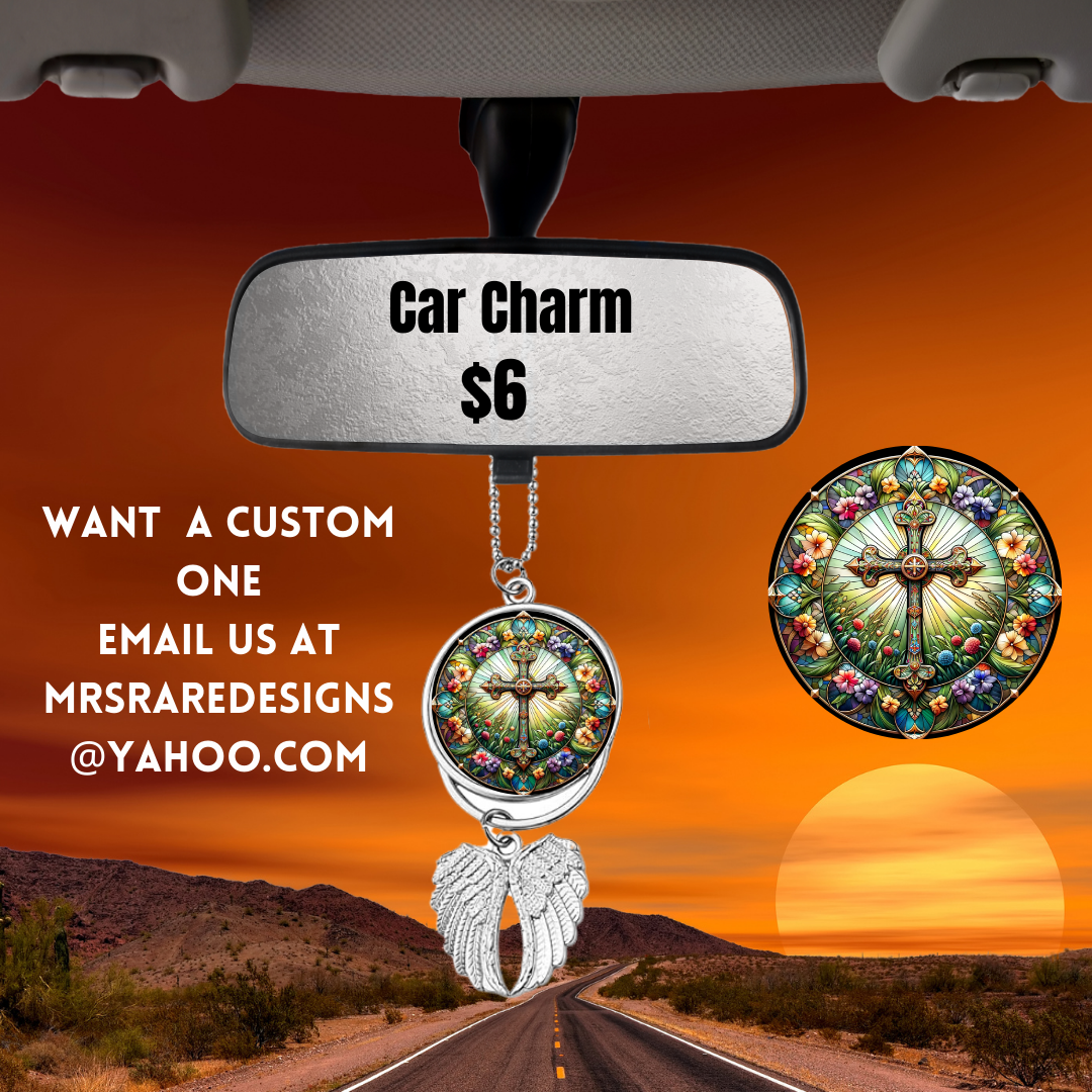 Stained Glass Cross Car Charms