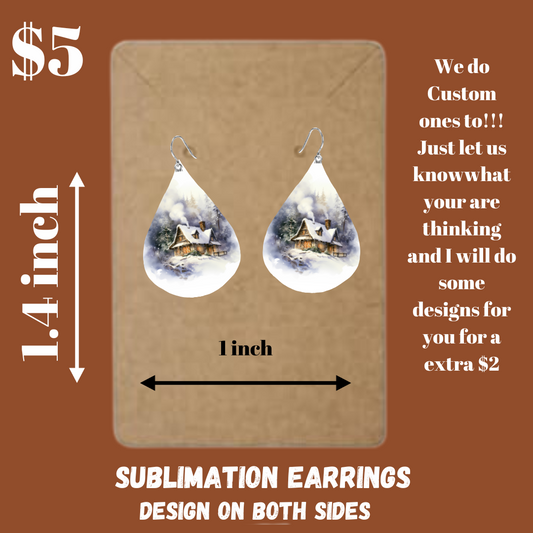 Sublimated Snowy Mountain Cabin Earrings