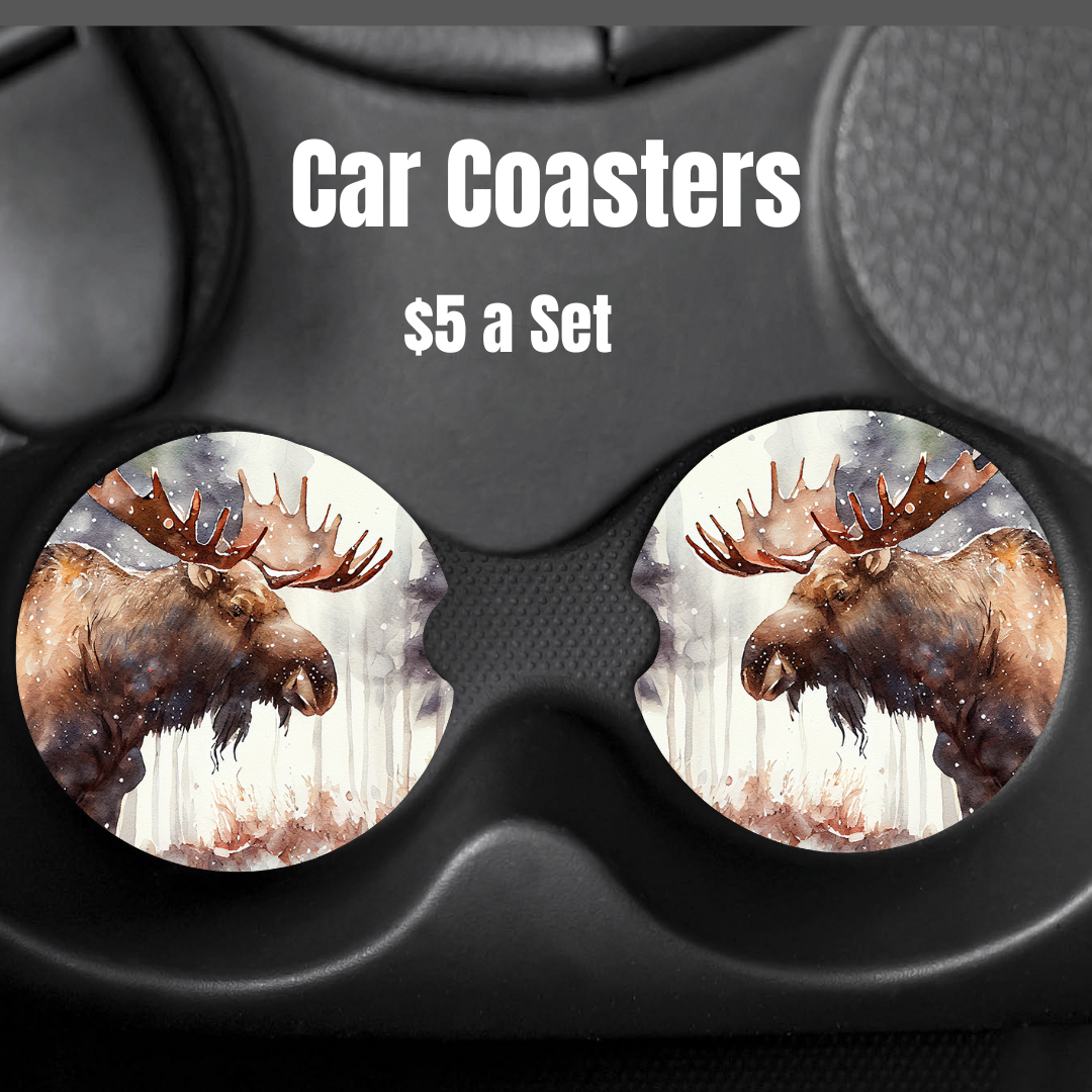 Winter Moose Car Coasters