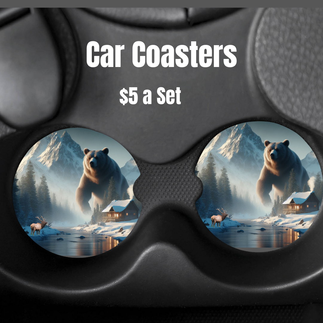 Winter Wilderness Retreat Car Coasters