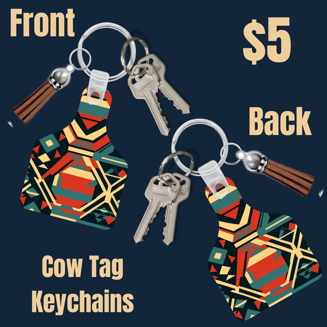 Tribal Elegance Cow Tag Keychains