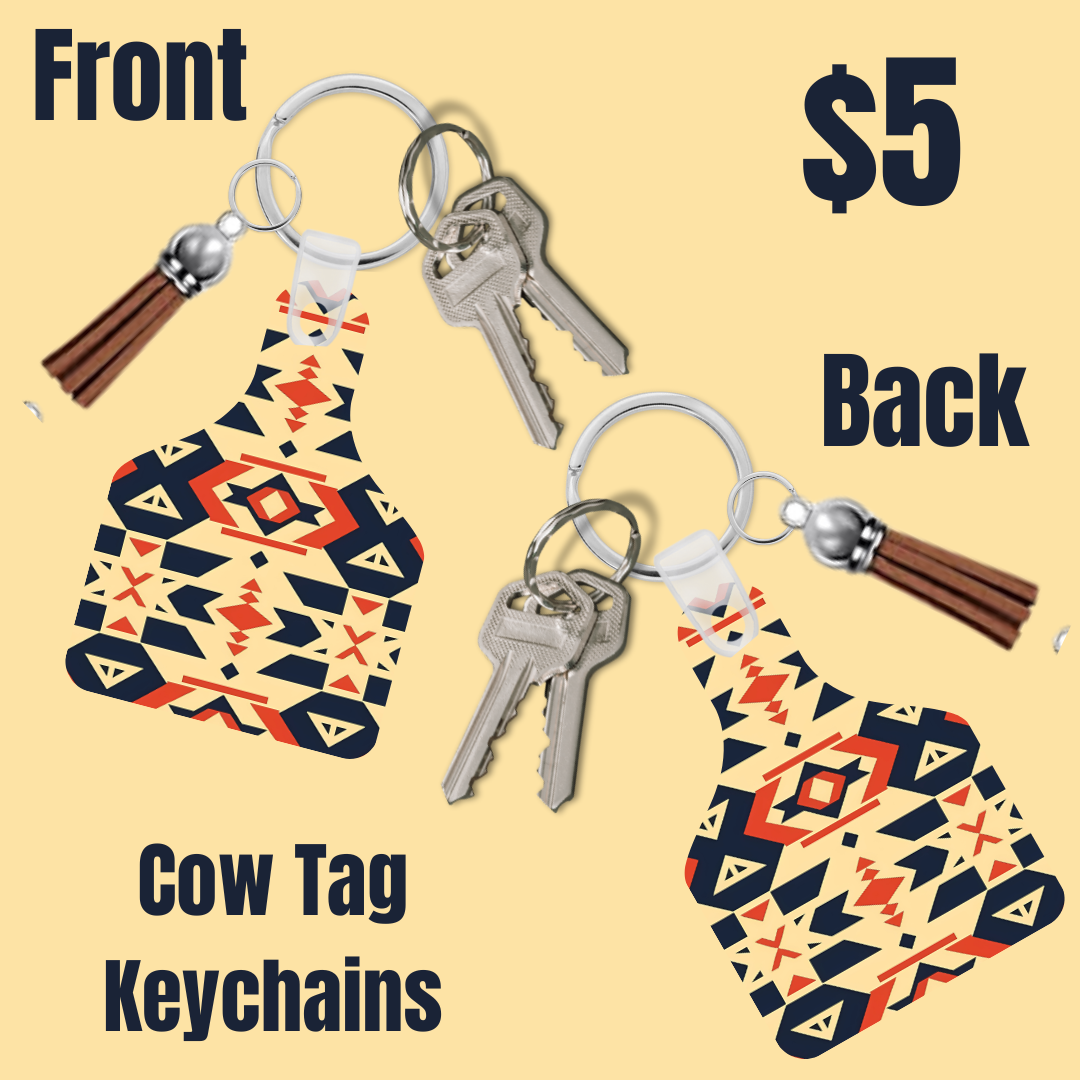 Tribal Elegance Cow Tag Keychains