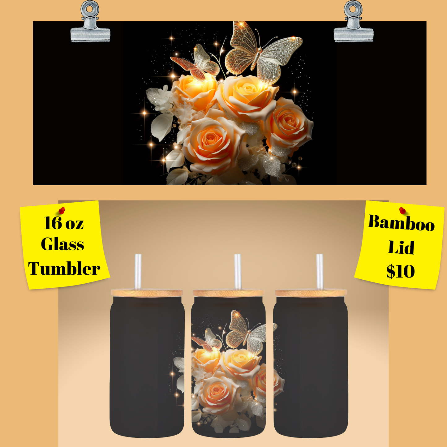 Butterflies and Roses Mason Jar Tumbler