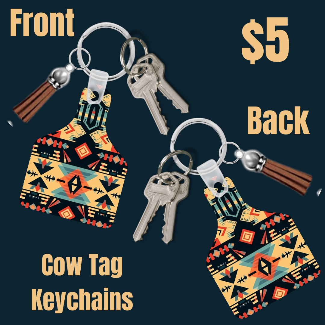 Tribal Elegance Cow Tag Keychains