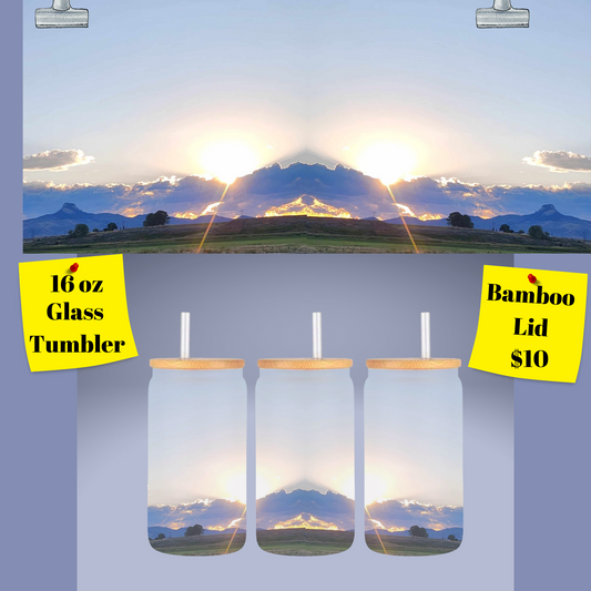 Heart Mountain Sunset 16 ounce Glass Tumbler