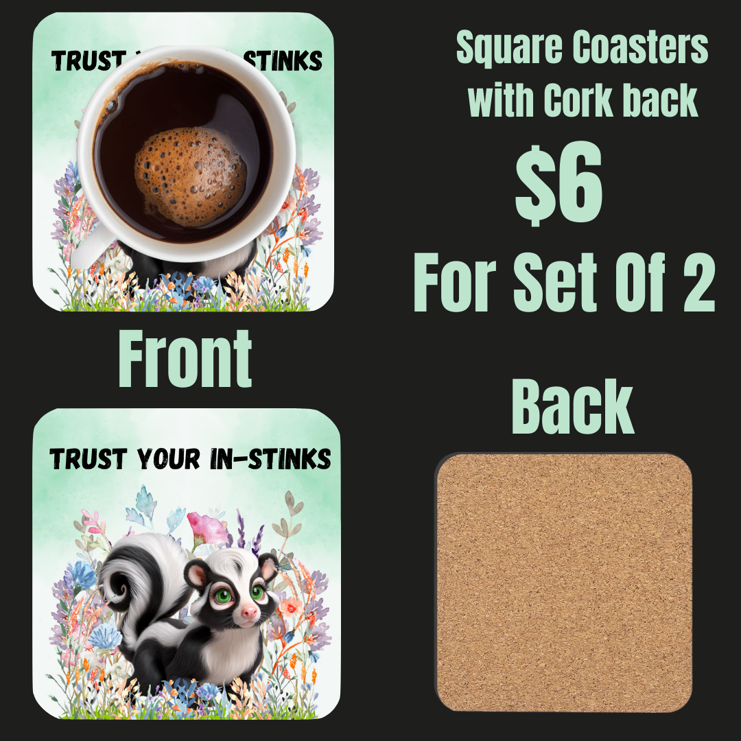 Garden Whimsy Skunk Coasters