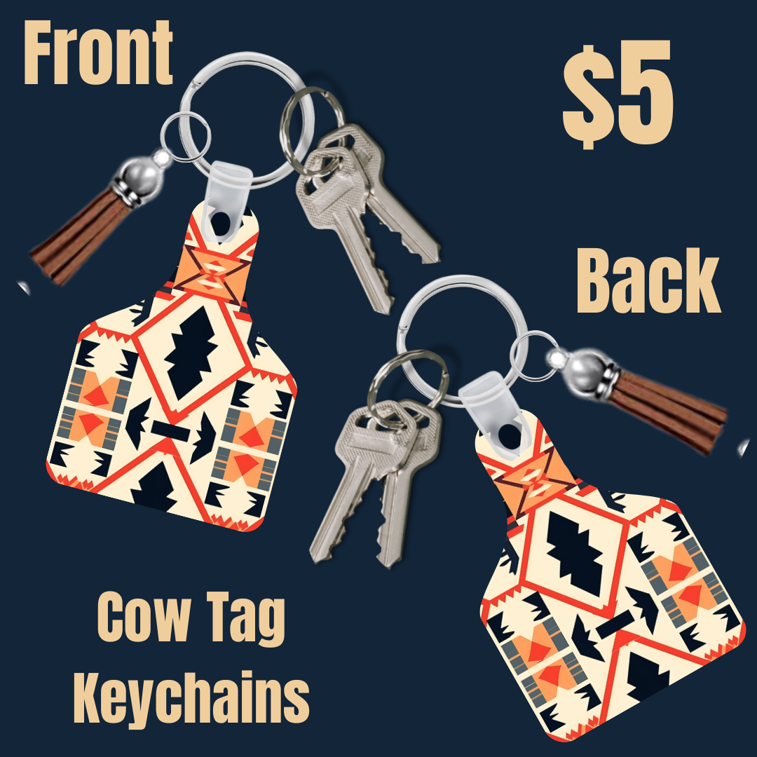 Tribal Elegance Cow Tag Keychains