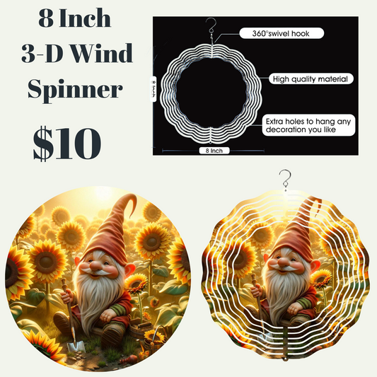 Sunflower Serenity Gnome 3D Wind Spinner