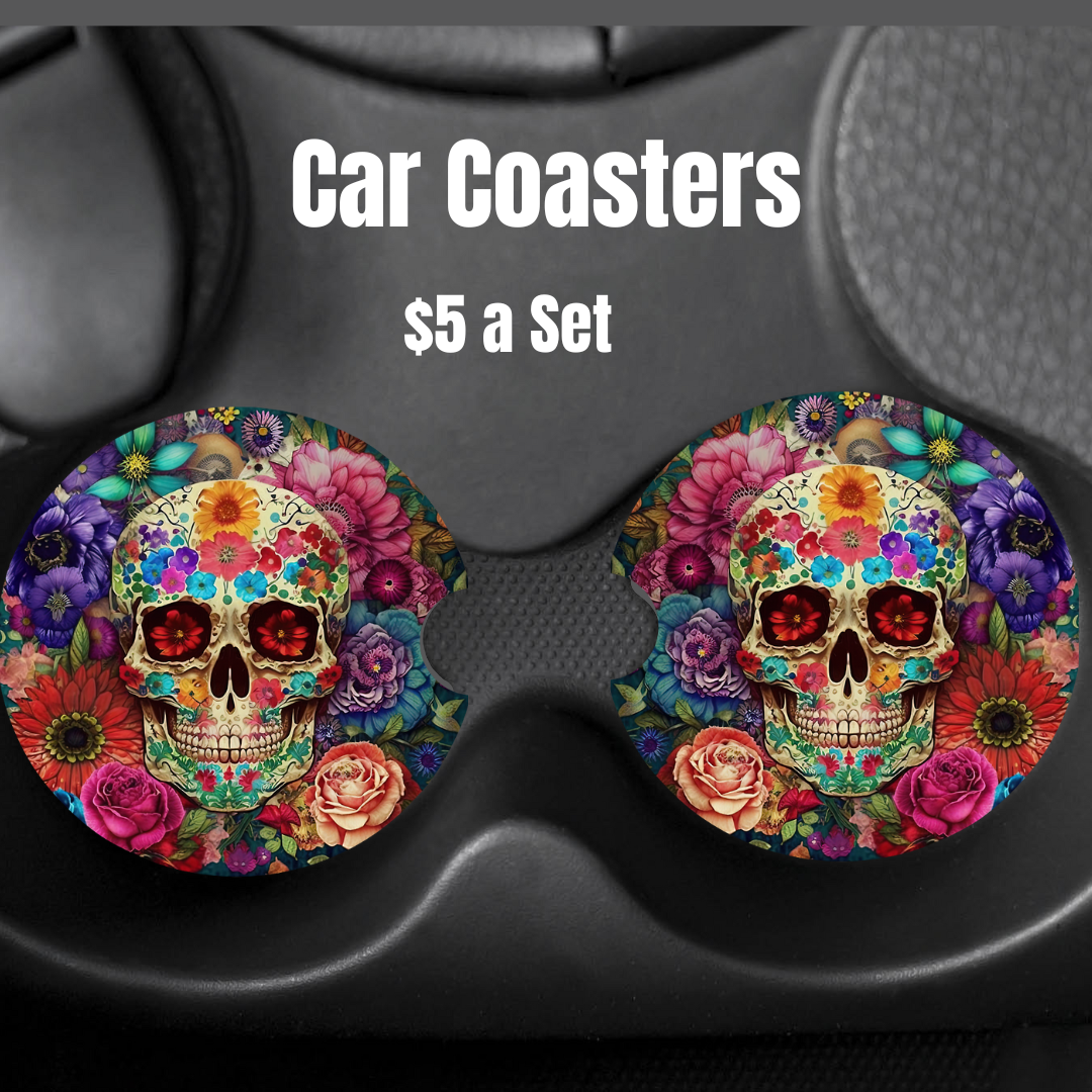 Flower Skull Car Coasters