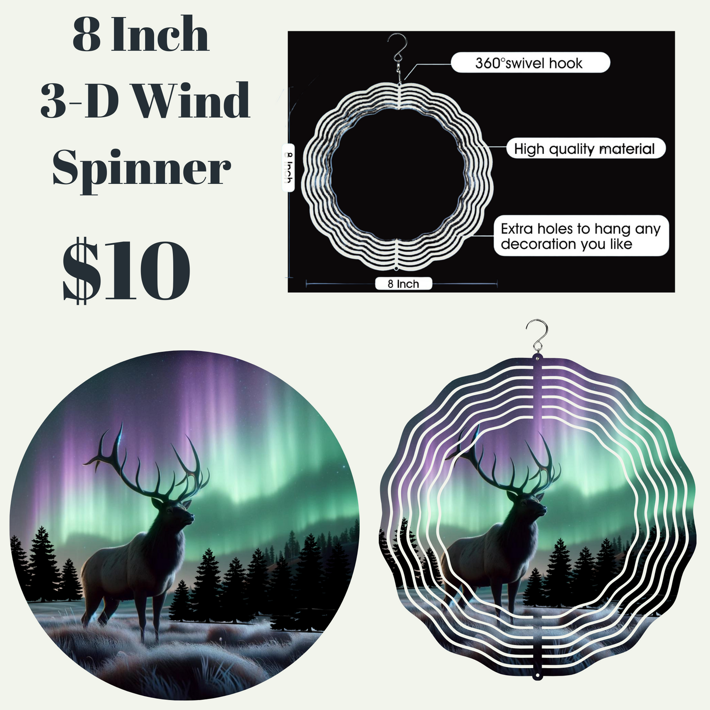 Majestic Aurora Elk 3D Wind Spinner